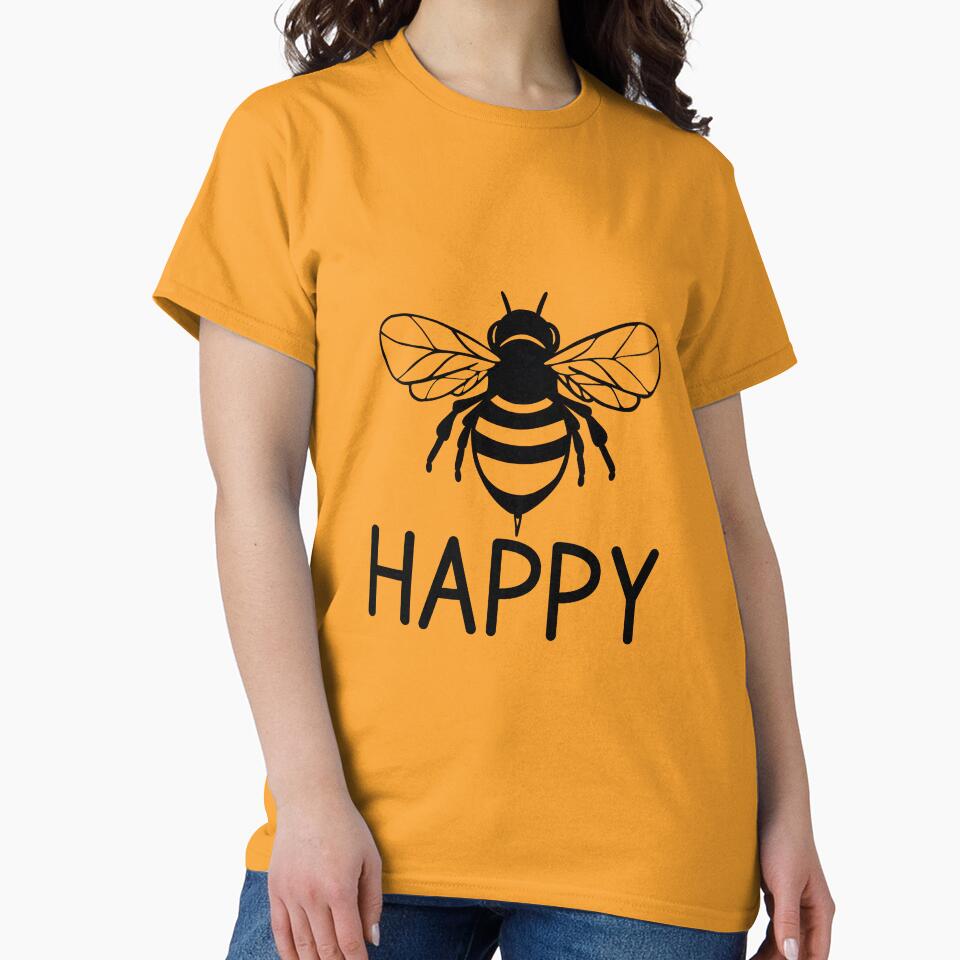 Bee happy, black and white bee ,  positive inspirational be happy by Inktown