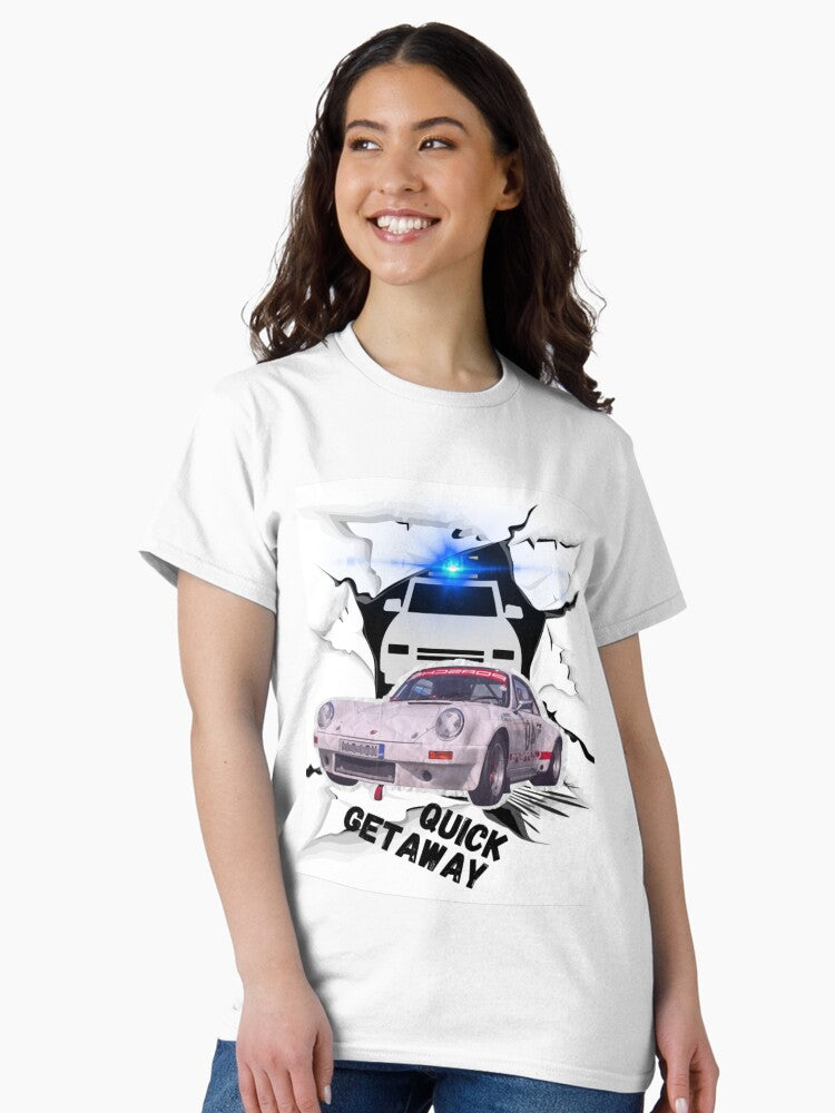 Fast car speed police chase mock updesign Quick Getaway Classic T-Shirt Hoodie, Sweatshirt | PureTeeCo.com (Image 2)