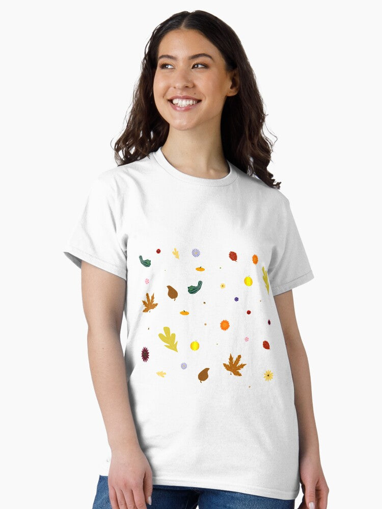 AUTUMN - Fall Leaves, Gourds, Flowers, and Acorns Version 2 (Void White) Classic T-Shirt Hoodie, Sweatshirt (Image 2)