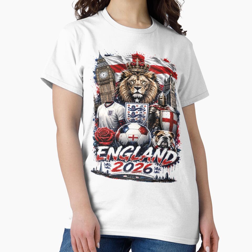 England 2026 Soccer T-Shirt|  Lion Football Fan Graphic Tee | England Flag Sports Streetwear Design by al21ex