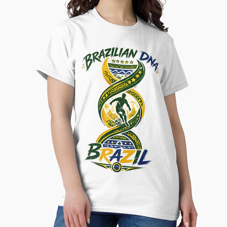 Football Brazilian DNA T-Shirt | Brazil Soccer Fan Design by Atlas Ink Lab