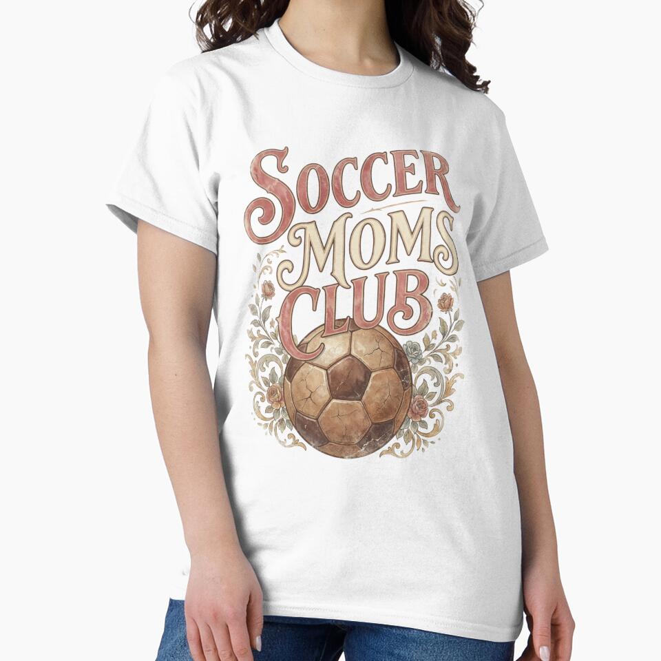 Soccer Moms Club Vintage Floral Design | Trendy Neutral Sports Mom Shirt by Anastasiia Yurevych