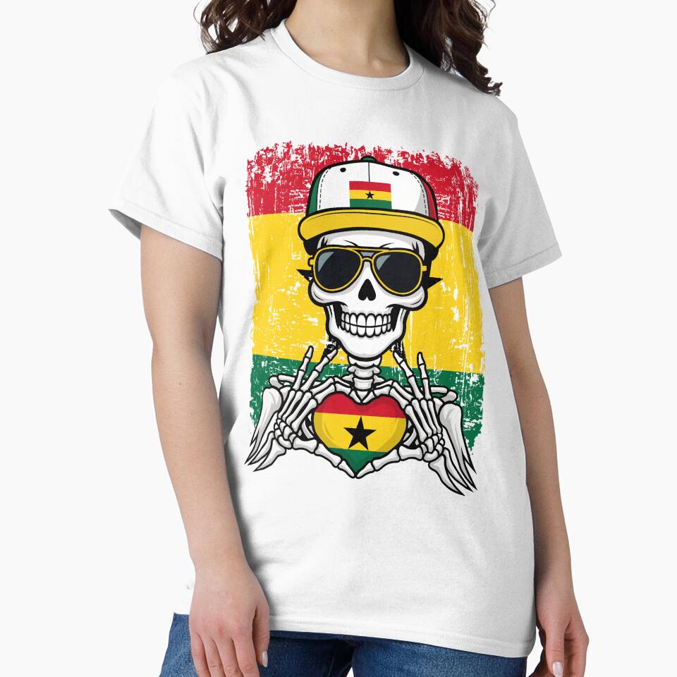 Ghana Pride Skeleton Art Tee by Colorful Designs