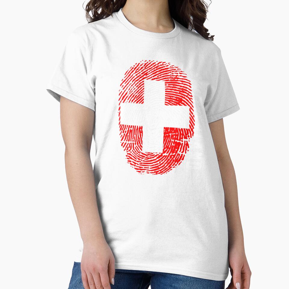 Switzerland Flag Fingerprint DNA Swiss by PartyShirts1