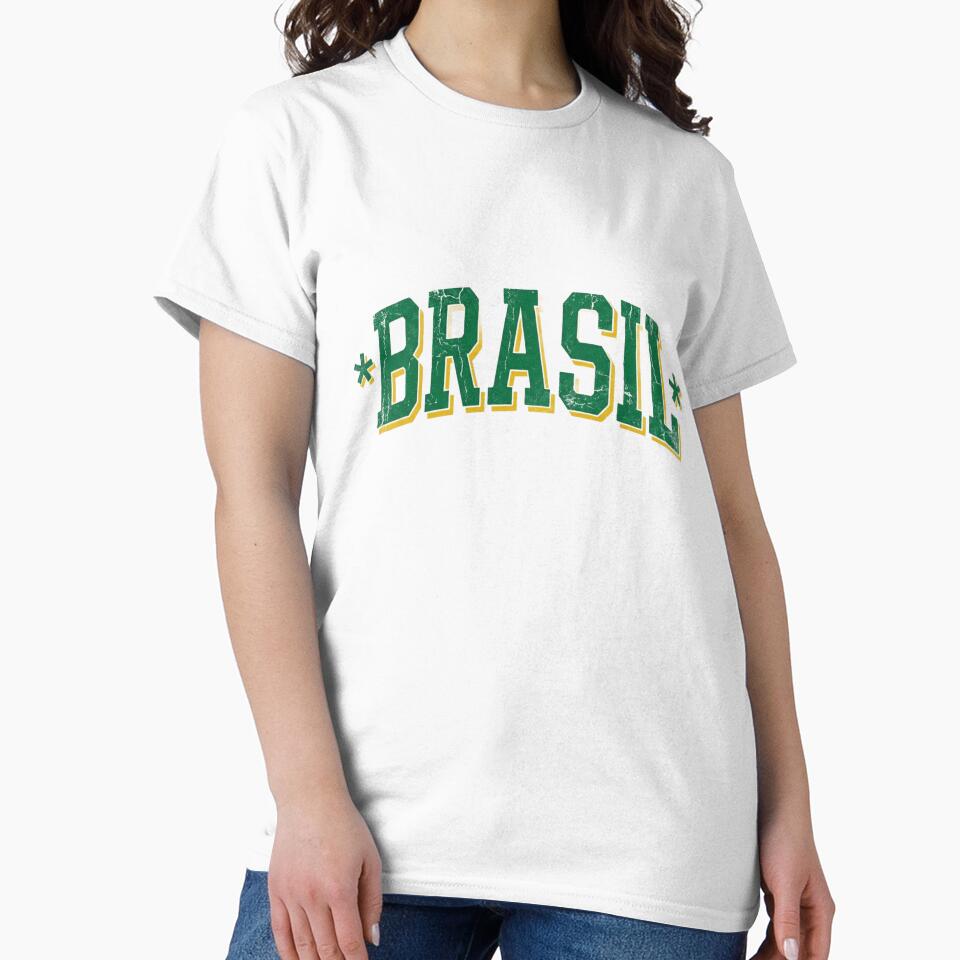 Brasil Retro Varsity Typography - Vintage Green and Yellow Brazil Sports Art by Wild-way Art