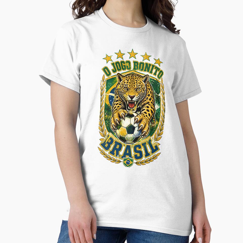 Brazil Soccer Jaguar - O Jogo Bonito Vintage  5 Stars Football Fan T-Shirt by 18-30