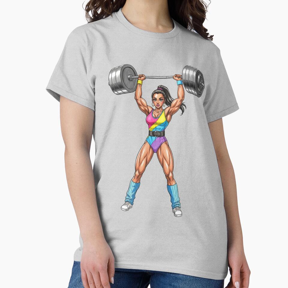 Retro Fitness Girl Lifting Weights Pop Art Style by JonelleTshirts