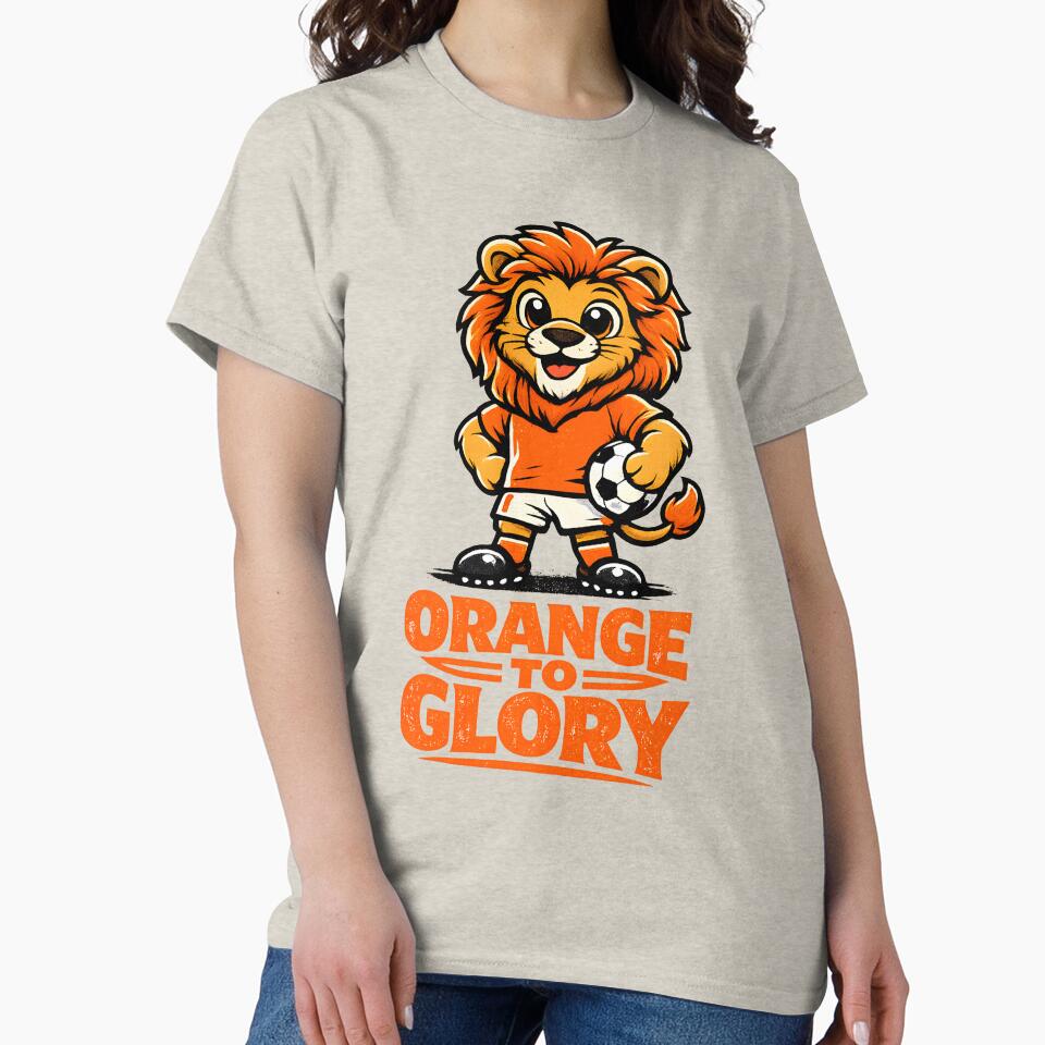 Cute Netherlands Lion Football Mascot – Orange to Glory Soccer Supporter Cartoon, Dutch Fan Sticker & T-Shirt Design by  Artistry in Motion by MADsrecreation