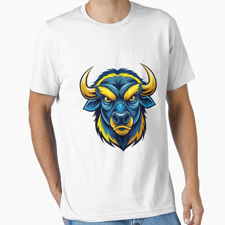 angry bull head in yellow and dark blue colors Essential T-Shirt Hoodie, Sweatshirt | PureTeeCo.com
