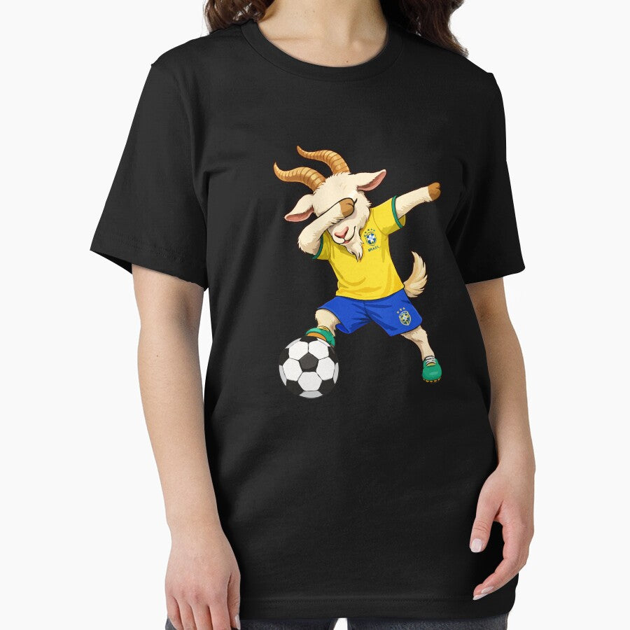 GOAT Dabbing Soccer Player Brazil Style – Funny Football Cartoon Art for True Fans by BrainBubbleArt