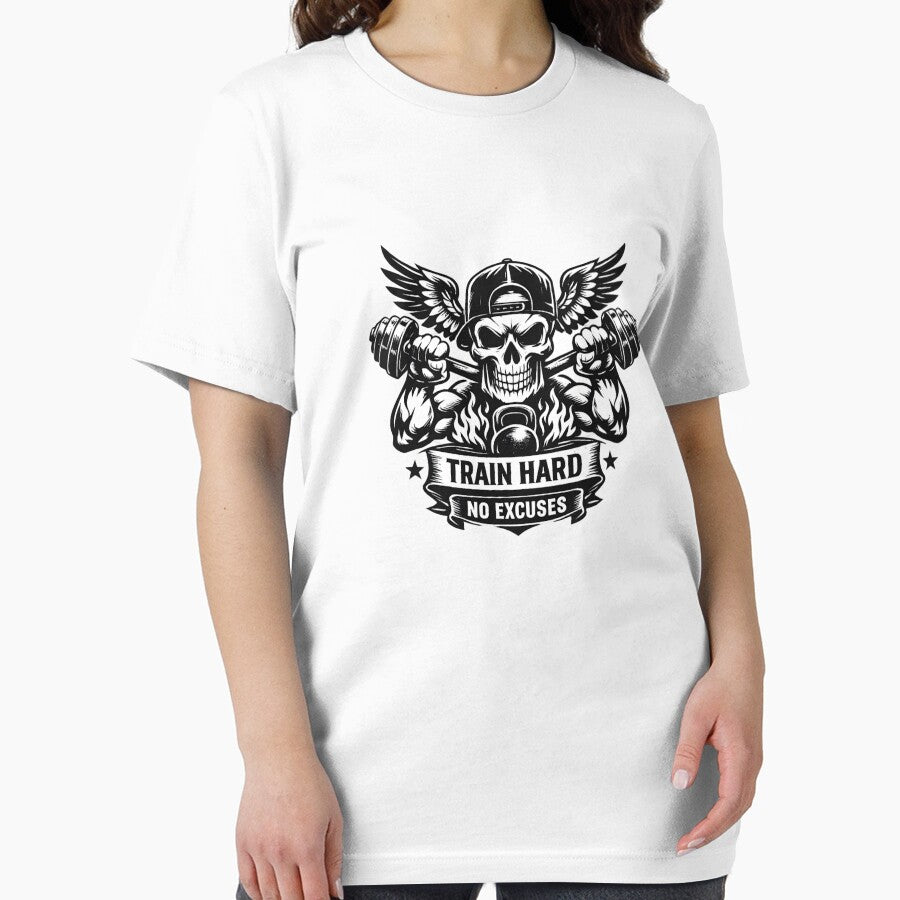 Train Hard No Excuses Gym Motivation T-Shirt Design by PatrioInk