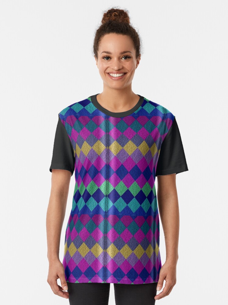 Vibrant Retro Argyle Pattern – Colorful Diamond Geometric Design Graphic T-Shirt Style001