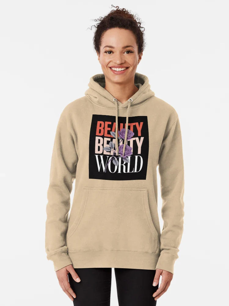Elegant "Beauty World" Graphic Design with Purple Roses Classic T-Shirt Hoodie, Sweatshirt | PureTeeCo.com (Image 5)