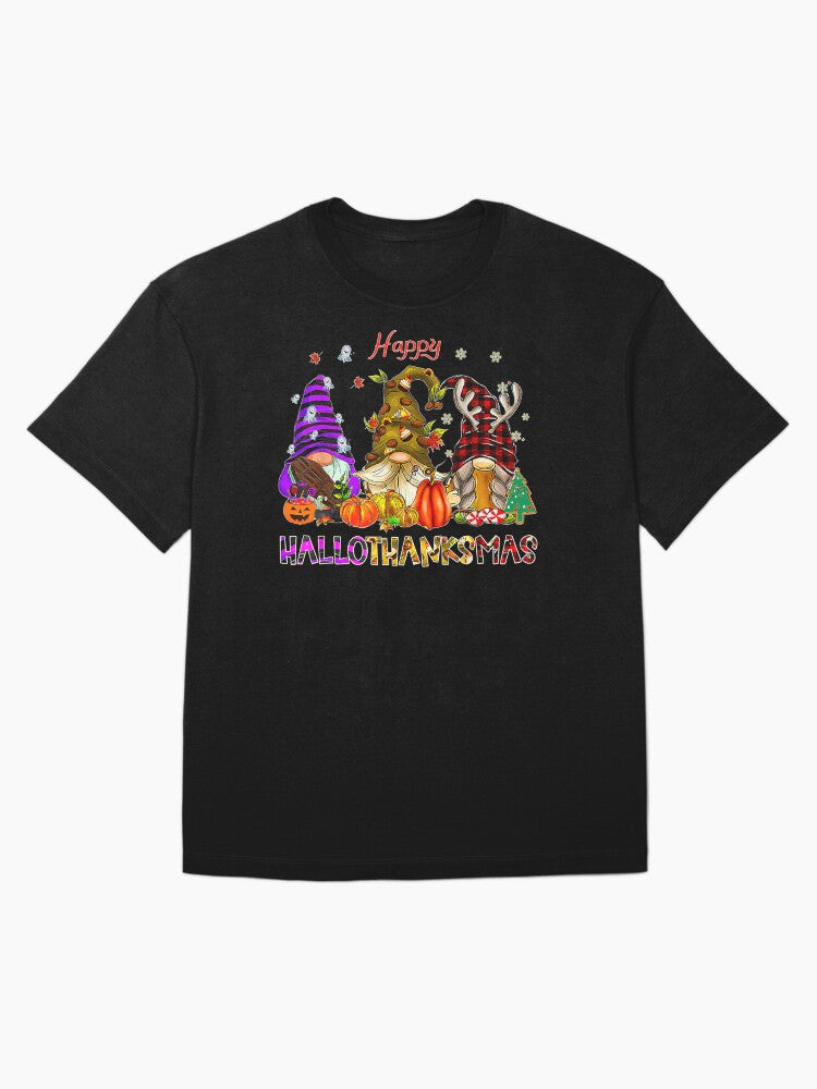 Happy Hallothanksmas Cute Gnomes Fall Halloween Oversized T-Shirt Hoodie, Sweatshirt | PureTeeCo.com (Image 3)