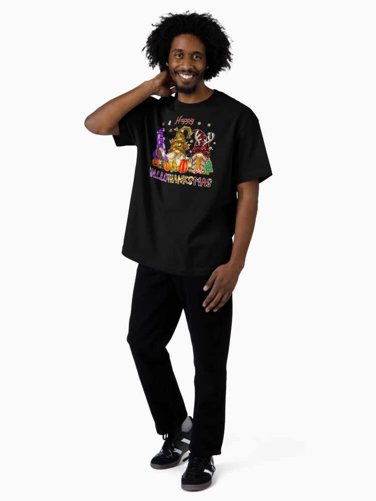 Happy Hallothanksmas Cute Gnomes Fall Halloween Oversized T-Shirt Hoodie, Sweatshirt | PureTeeCo.com (Image 4)