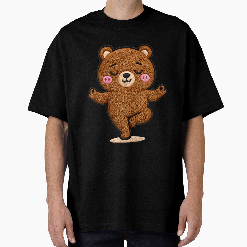 Cute Yoga Bear Embroidery Style – Kawaii Meditating Balance Pose Animal Sticker, Calm Zen Aesthetic Design by ColorSplash123