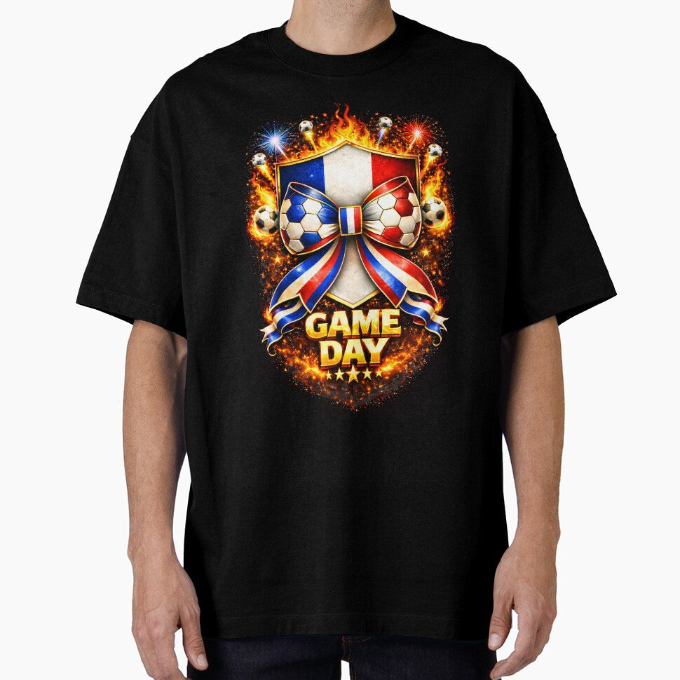 France Soccer Game Day Flaming Tricolor Crest Bow Graphic by MuniraWearify