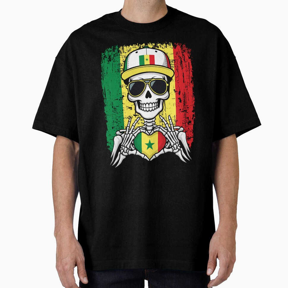 Senegalese Pride Skeleton Art - Senegal Football & Lions of Teranga Tee by Colorful Designs