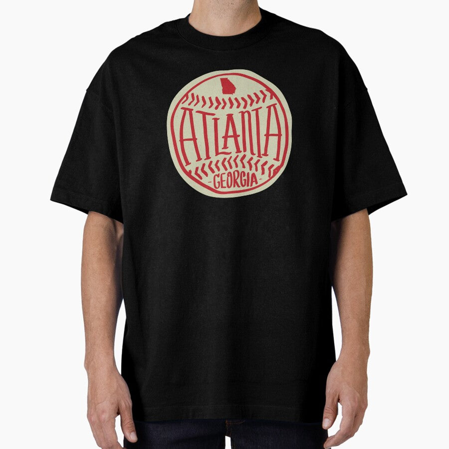 Atlanta Georgia Hand-Illustrated Baseball Typography Art Oversized T-Shirt Hoodie, Sweatshirt | PureTeeCo.com