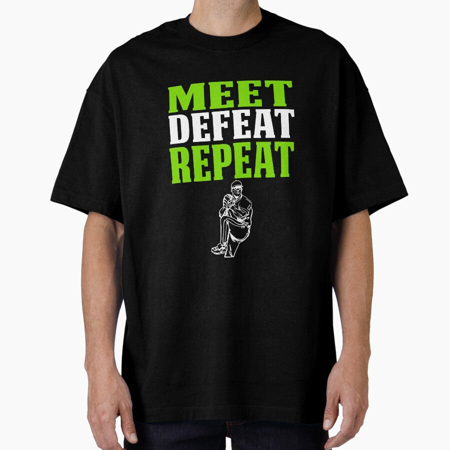 Baseball PItcher Design Gift Meet Defeat Repeat Oversized T-Shirt Hoodie, Sweatshirt | PureTeeCo.com