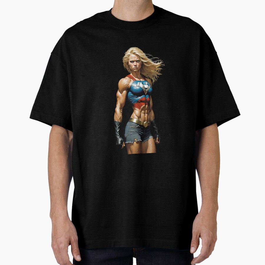 Blonde Superhero Oversized T-Shirt Hoodie, Sweatshirt | PureTeeCo.com