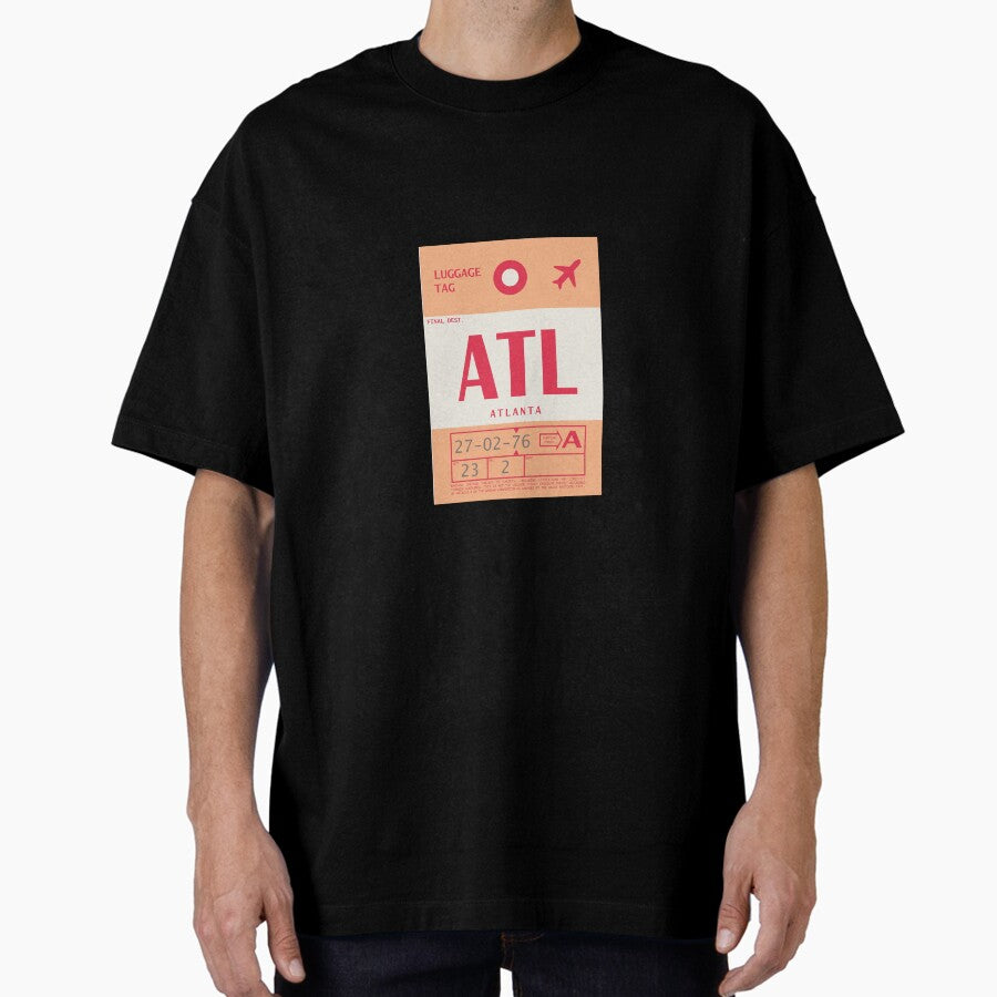 Atlanta International Airport Vintage Luggage Tag Oversized T Shirt Hoodie, Sweatshirt | PureTeeCo.com