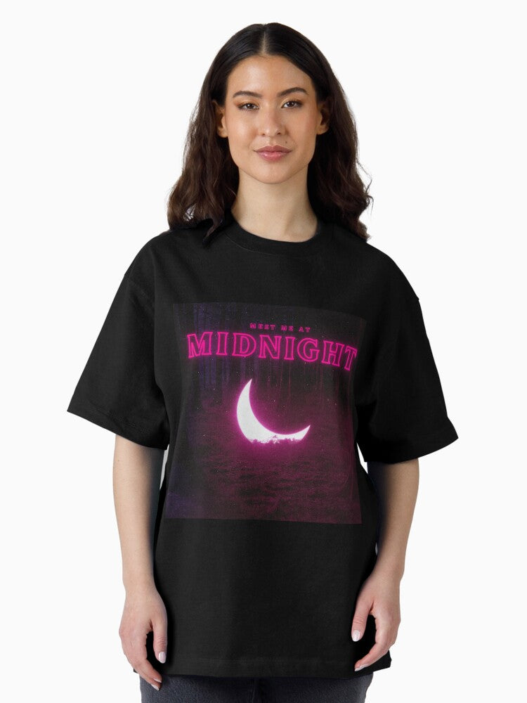 midnights (strangerthings vibes) meet me at midnight TS10 pink Oversized T-Shirt Hoodie, Sweatshirt | PureTeeCo.com (Image 2)