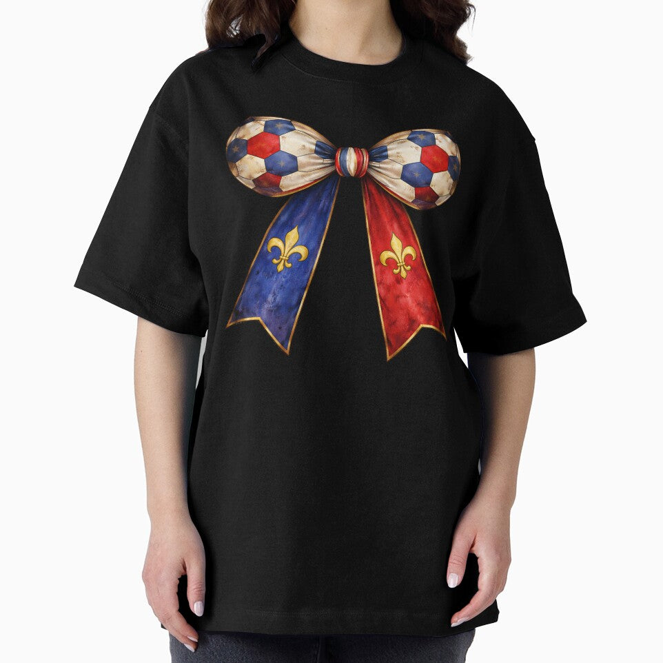 France Flag Patterned Patriotic Coquette Vintage Soccer Bow by MuniraWearify