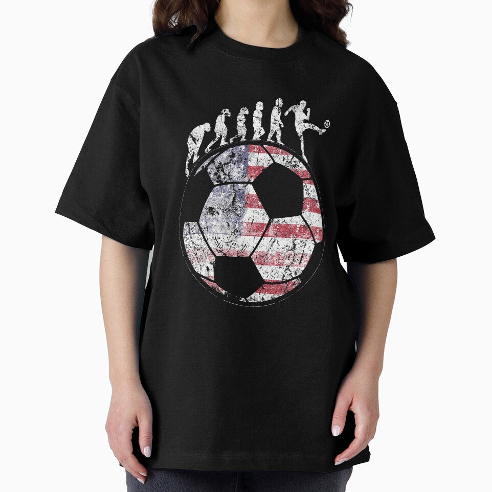 Soccer Evolution American Flag on Soccer Ball T-Shirt by Dubbra