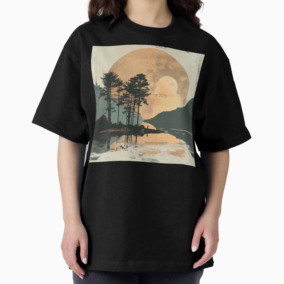 Boho Style Mountains, Sunset, And Trees By Lake by DEC02
