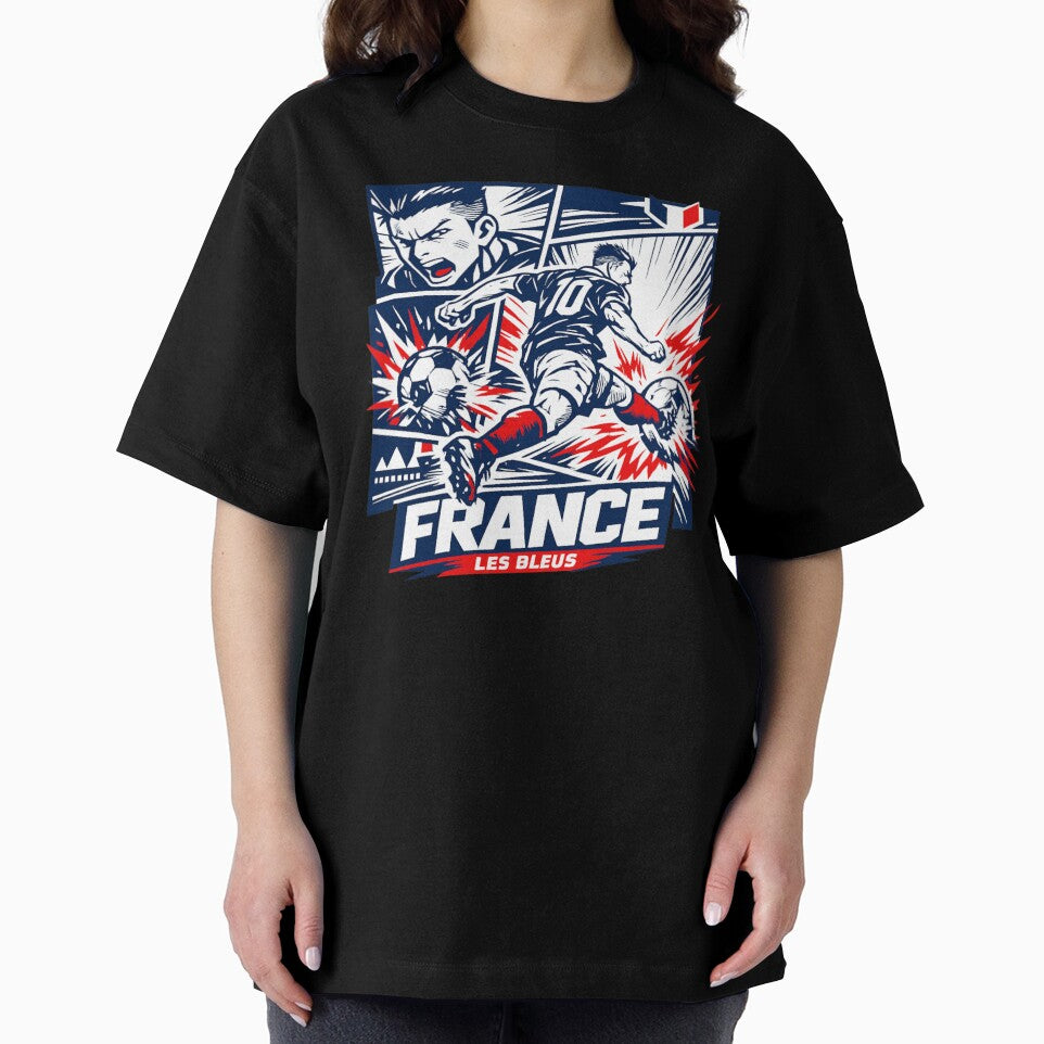 France Soccer Anime Striker Shirt – Les Bleus Football Graphic Tee, World Cup France Fan Art, Dynamic Goal Kick Design by JonelCrafts