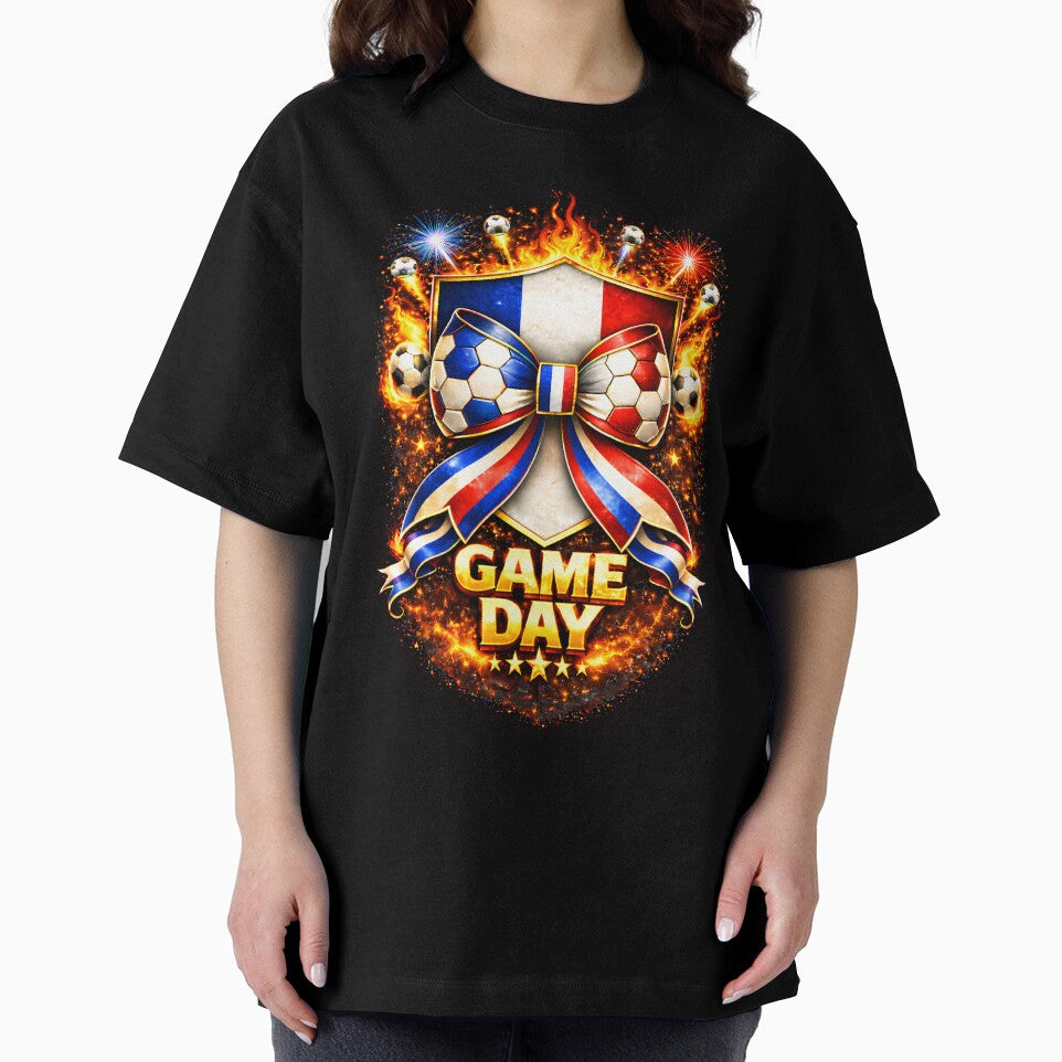 France Soccer Game Day Flaming Tricolor Crest Bow Graphic by MuniraWearify