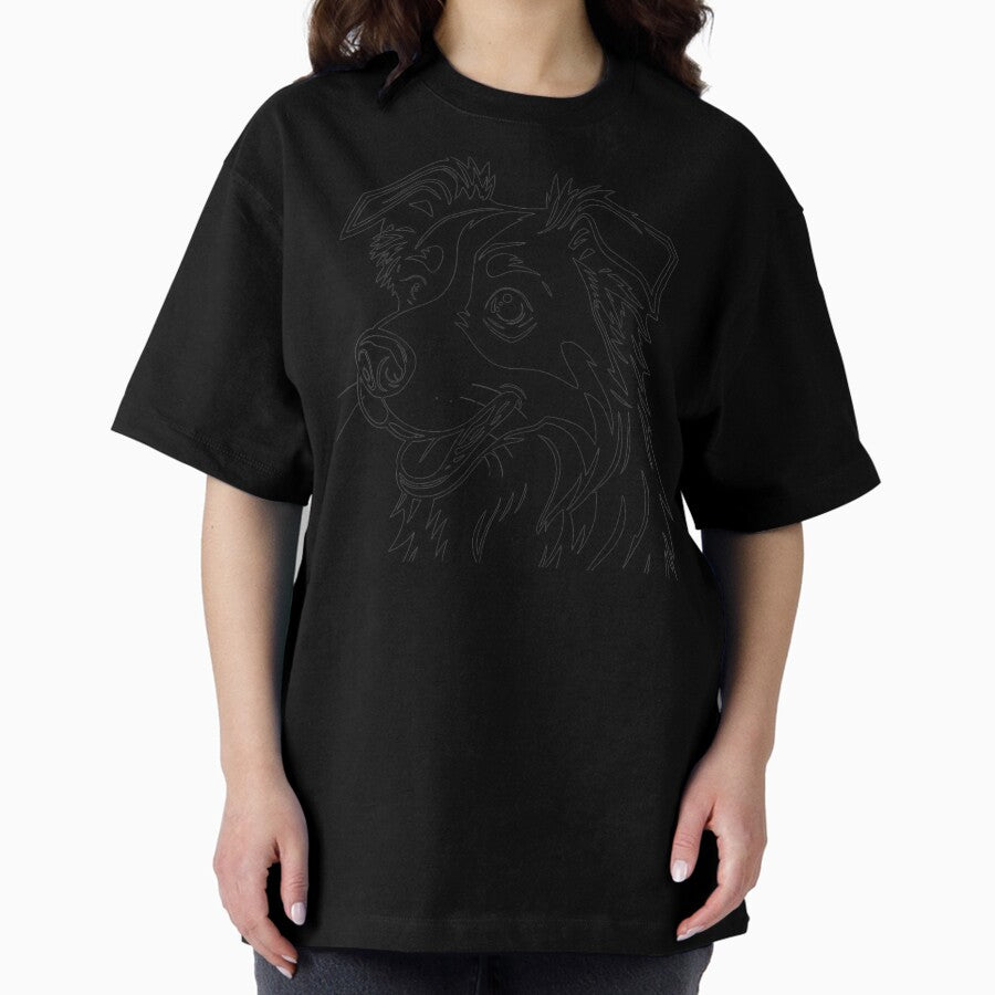 A playful Border Collie herding sheep in a green pasture. Oversized T-Shirt Hoodie, Sweatshirt | PureTeeCo.com