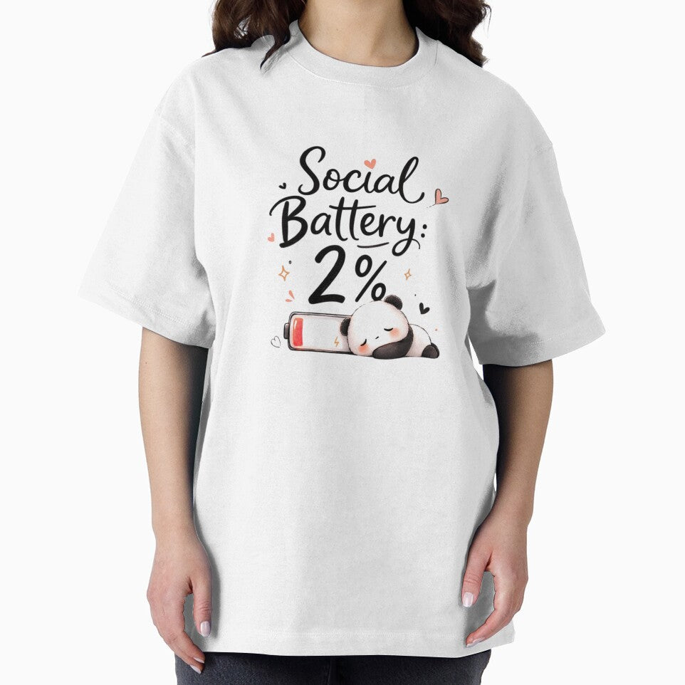 Cute Social Battery 2% Panda – Introvert Low Energy Funny Design by Sanika arts
