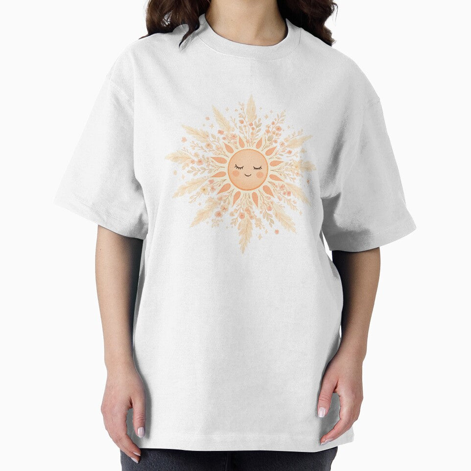 Boho Sun Face with Pampas Grass and Wildflowers — Celestial Floral Art by Art-Selling