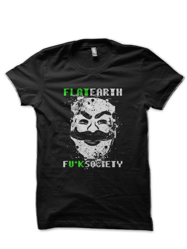 FLAT EARTH â€“ F**K SOCIETY Black Half Sleeve T-Shirt Hoodie, Sweatshirt | PureTeeCo.com