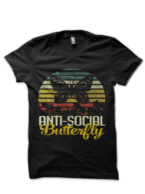 Funny Anti Social Butterfly Introverts Vintage Retro Style Black Half Sleeve T-Shirt Hoodie, Sweatshirt | PureTeeCo.com