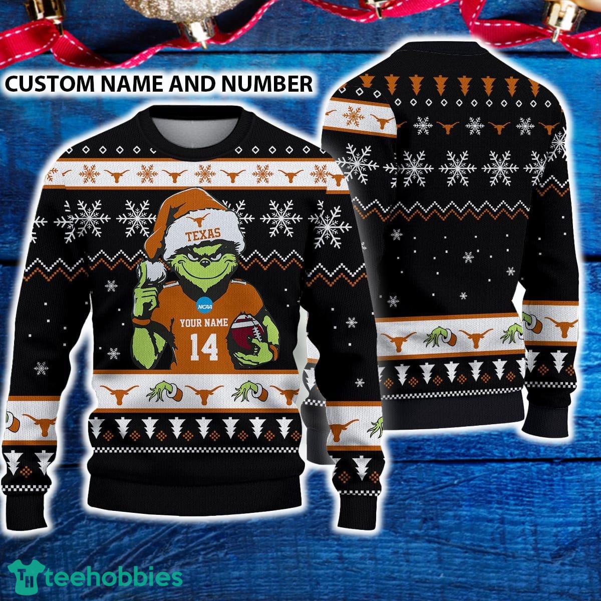 Texas Longhorns 3D Ugly Christmas Sweater Grinch Funny Custom Number And Name