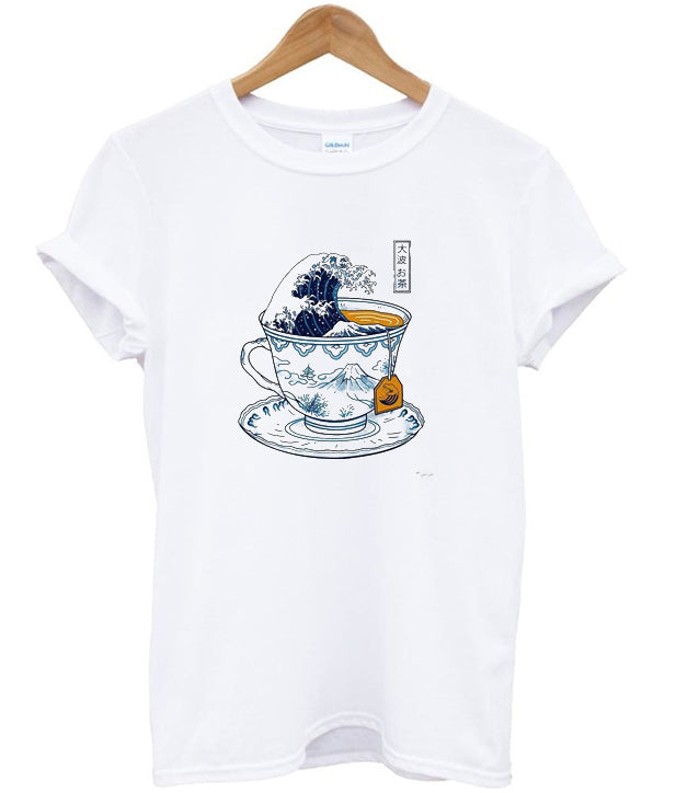 the great wave of kanagawa tea cup t-shirt Hoodie, Sweatshirt | PureTeeCo.com