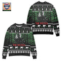 The Matrix Snowflake Pine Tree Pattern Ugly Christmas Sweater Black