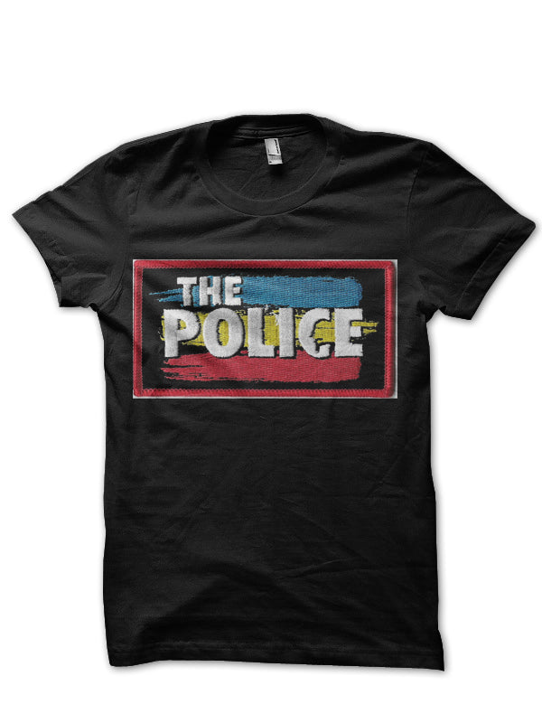 The POLICE Striped Logo Black T-Shirt Hoodie, Sweatshirt | PureTeeCo.com