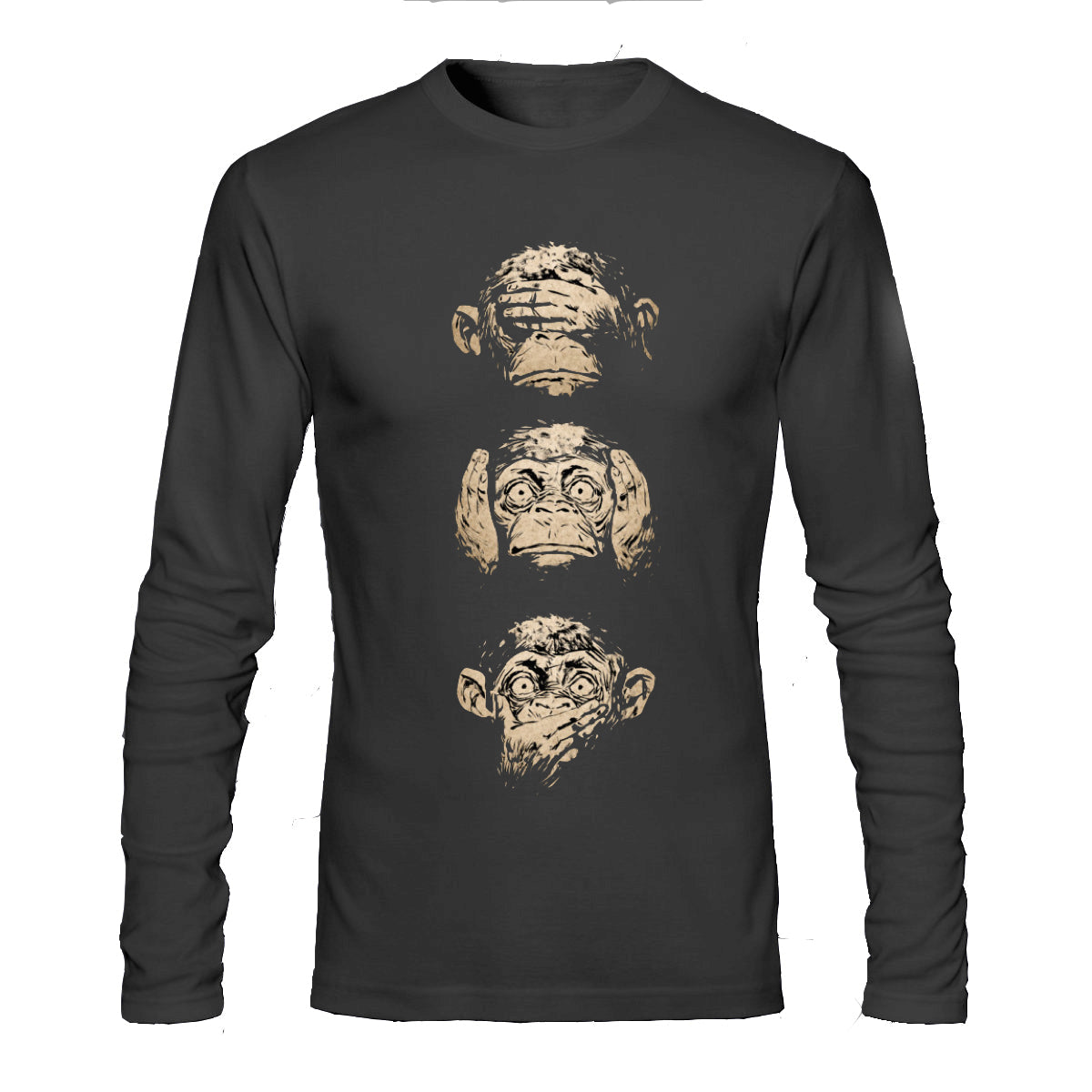Three Wise Monkeys Black Full Sleeve Tee Hoodie, Sweatshirt | PureTeeCo.com