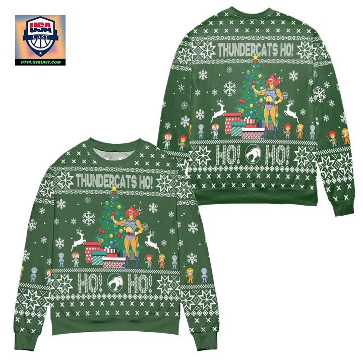 ThunderCats Ho Pine Tree and Snowflake Ugly Christmas Sweater Green