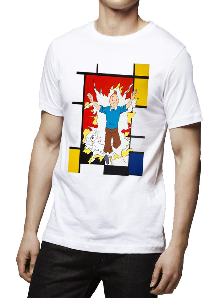 Tintin Mondrian Half Sleeve White T-Shirt Hoodie, Sweatshirt | PureTeeCo.com