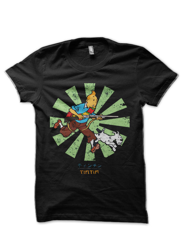 Tintin Black Half Sleeve T-Shirt Hoodie, Sweatshirt | PureTeeCo.com