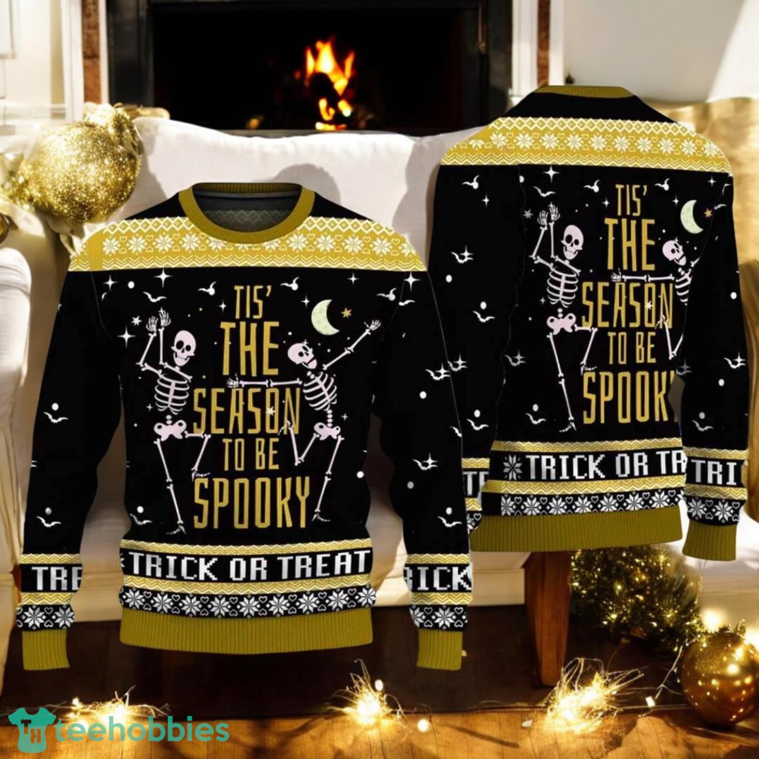 Tis The Season To Be Spooky Skeleton Ugly Sweater Trick Or Treat Halloween Sweater
