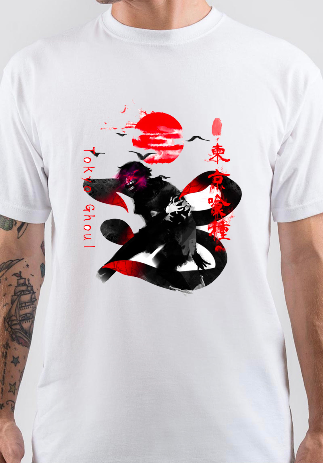 Tokyo Ghoul Half Sleeve White T-Shirt Hoodie, Sweatshirt | PureTeeCo.com