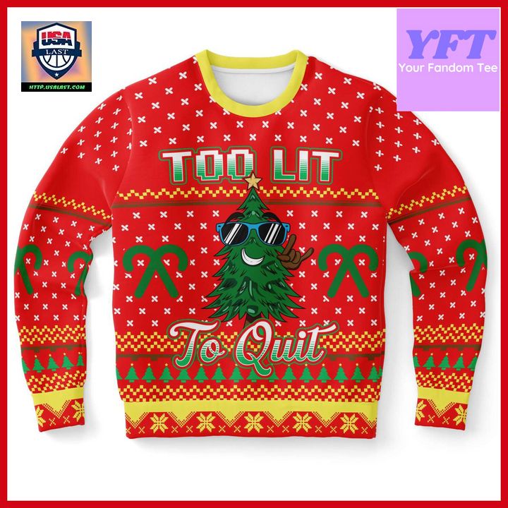 Too Lit To Quit Tree Funny Drinking Morning Humor 3d Ugly Christmas Sweater