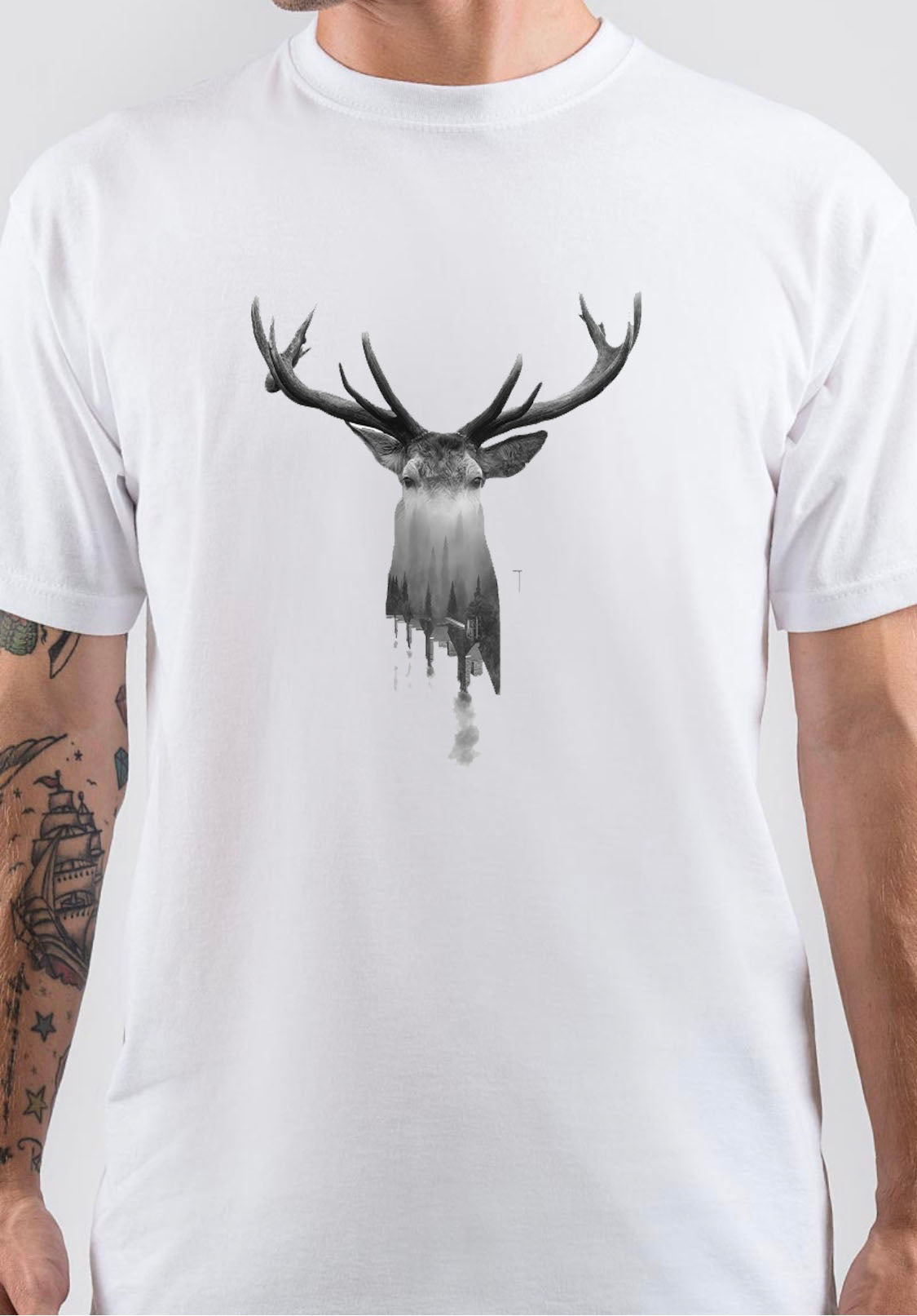 True Deer Half Sleeve White T-Shirt Hoodie, Sweatshirt | PureTeeCo.com