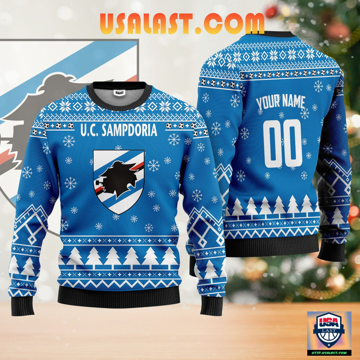 U.C Sampdoria Personalized Ugly Christmas Sweater Blue Version